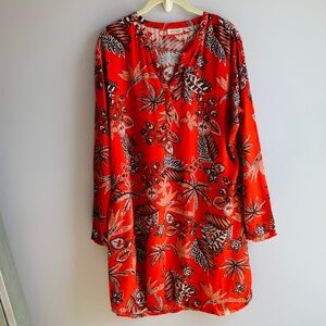 Bright Red Tunic Top Cover Up Scarlet Red Tropical Masai Copenhagen Tunic Small